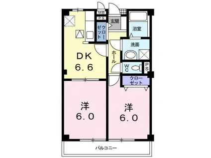 シャレード ヴィラ(2DK/1階)の間取り写真