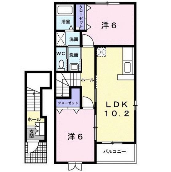 プラシードB(2LDK/2階)の間取り写真