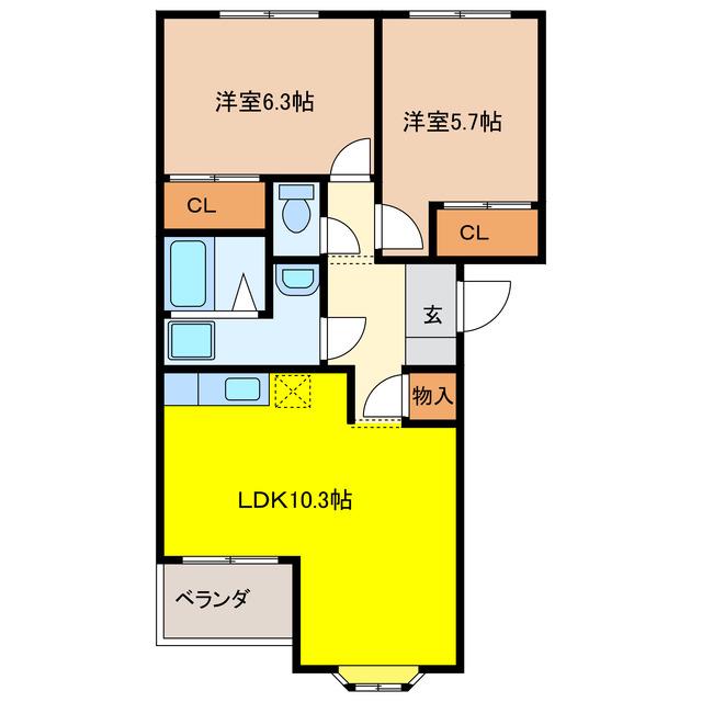 オアシスITO(2LDK/2階)の間取り写真