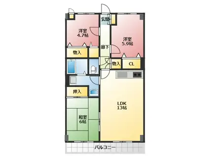 グレース伏見A(3LDK/4階)の間取り写真