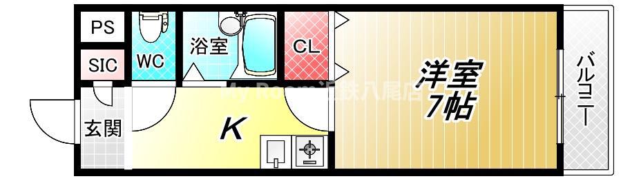 チェリーハイツ西山本(1K/3階)の間取り写真