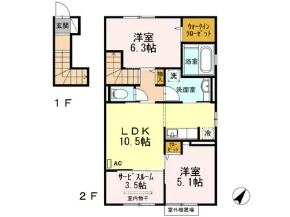 プリフォーレ武雄(2LDK/2階)の間取り写真