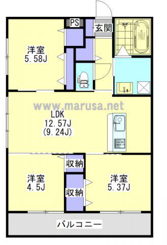 スカイコート下川東(3LDK/4階)の間取り写真