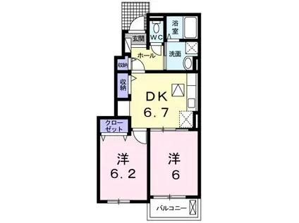 フィオーレ・タチバナB(2DK/1階)の間取り写真