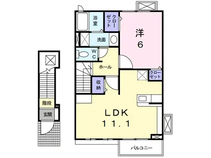 パティオ・ソレアードII(1LDK/2階)の間取り写真
