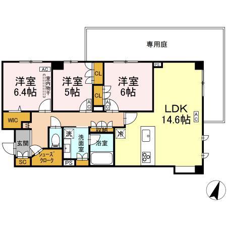 プライム フォレスト 百合ケ丘(3LDK/1階)の間取り写真