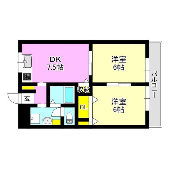 ガイヤK(2DK/2階)の間取り写真