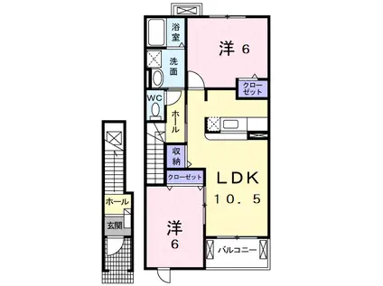 植松グランコートB(2LDK/2階)の間取り写真