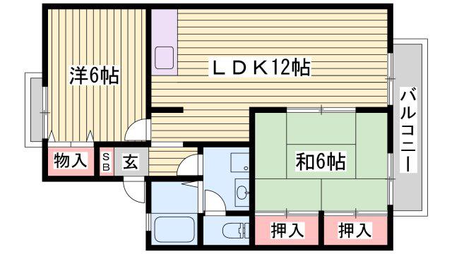 セジュール清水 B棟(2LDK/1階)の間取り写真