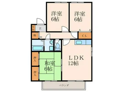 ニューセジュール緑ケ丘B棟(3LDK/2階)の間取り写真