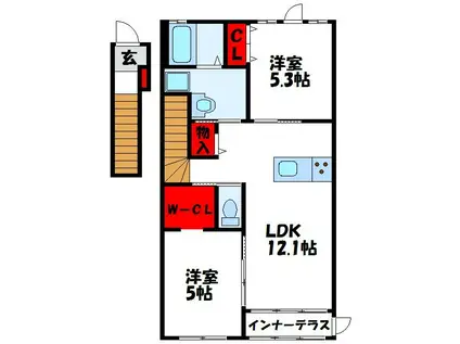 プランドール ユー(2LDK/2階)の間取り写真