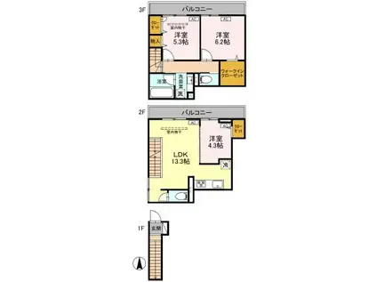 セレスティア竹ノ塚(3LDK/2階)の間取り写真
