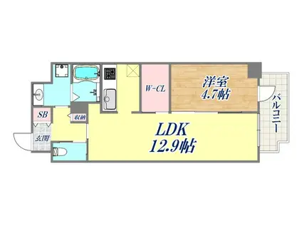 ZONNA神戸磯上通(1LDK/10階)の間取り写真