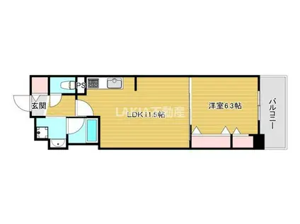 グランセジュール大国町(1LDK/2階)の間取り写真