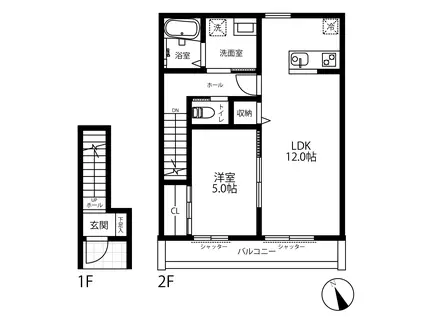 グレイスフィールズ飛田給(1LDK/2階)の間取り写真