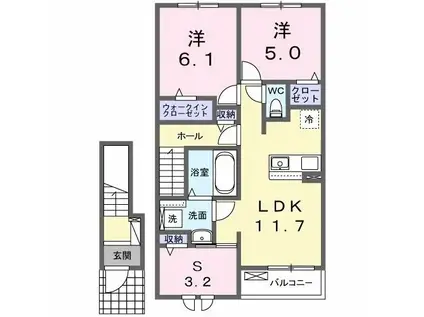 ヒカルサ伊勢崎I(2LDK/2階)の間取り写真