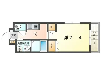 ゼファー 四辻(1K/2階)の間取り写真