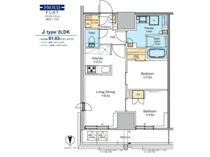 プラウドフラット四谷三丁目(2LDK/11階)の間取り写真