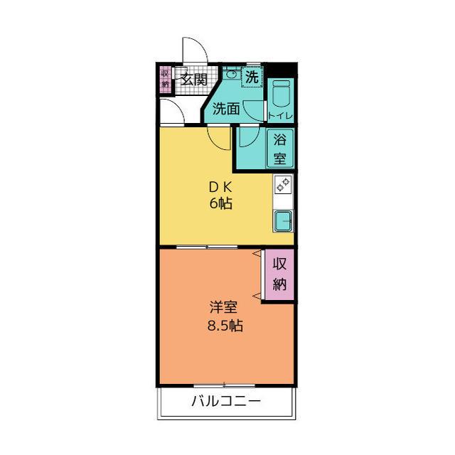 ヴィブレ宮脇(1DK/2階)の間取り写真