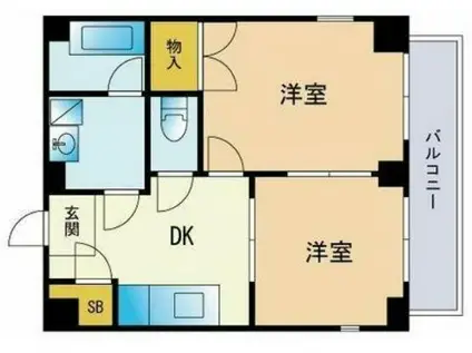 ビバリーハウス南福岡6B棟(2DK/2階)の間取り写真