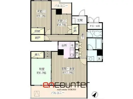 茗荷谷パークレジデンス(3LDK/9階)の間取り写真