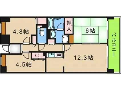 グランデージ住之江(3LDK/1階)の間取り写真