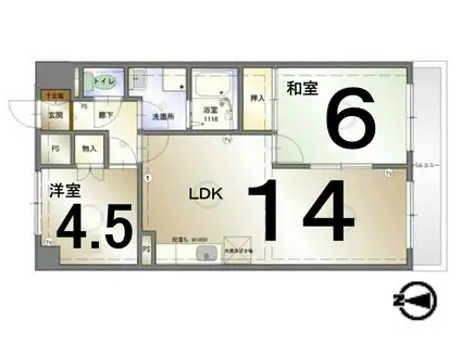 シャトーマスヒコ(2LDK/6階)の間取り写真