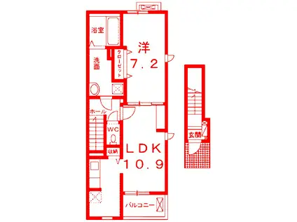 ミルティーユ B(1LDK/2階)の間取り写真