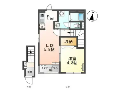 SERENO K (1LDK/2階)の間取り写真