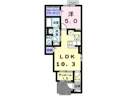 サウス・アヴェニューC(1LDK/1階)の間取り写真