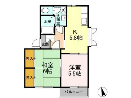 ベルメゾンおかざわ A(2K/2階)の間取り写真