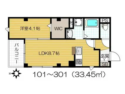 ヴェルーラ 福島(1LDK/3階)の間取り写真