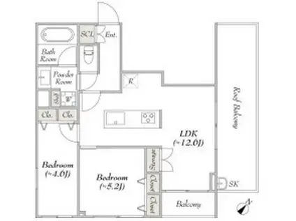 ルミーク雪谷(2LDK/4階)の間取り写真