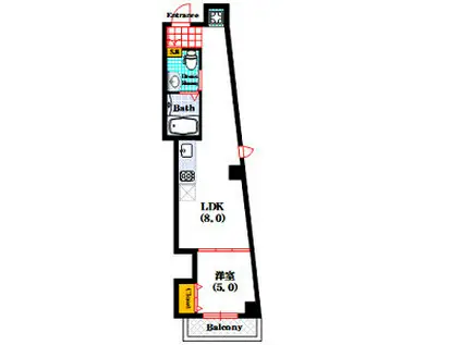 アパートメント谷町(1LDK/8階)の間取り写真