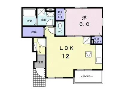 ラ・ポルト SII(1LDK/1階)の間取り写真