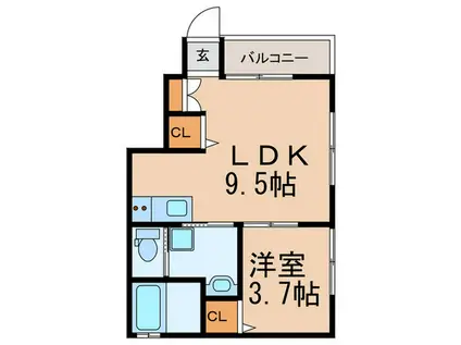 プレミアム加古川(1LDK/1階)の間取り写真