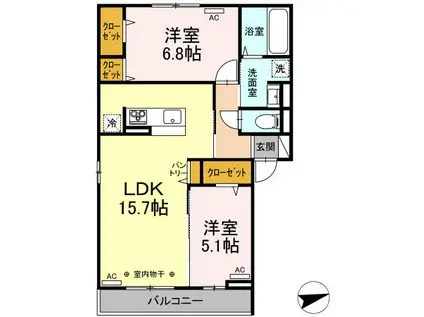 ル・スーリール田無 D-ROOM田無町6丁目(2LDK/2階)の間取り写真