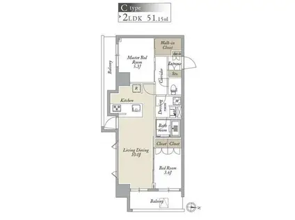 アジールコート両国北斎通(2LDK/7階)の間取り写真