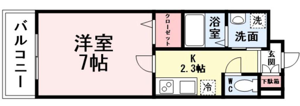   グレイスフル到津(1K/1階)の間取り写真