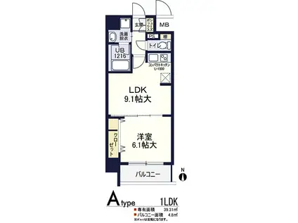 ソラージュ茨木(1LDK/8階)の間取り写真