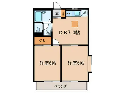 ベルグラン上野毛(2DK/2階)の間取り写真