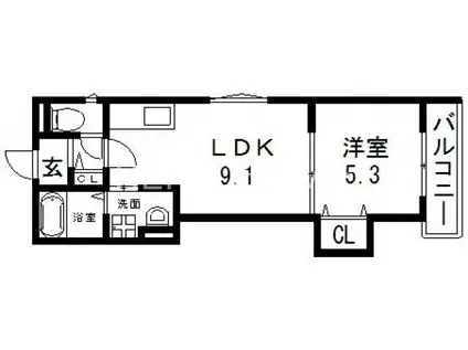 ラモーナ巽北II(1LDK/2階)の間取り写真