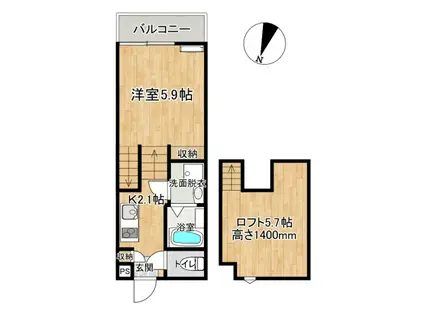 ヴィオラ卸本町(1K/1階)の間取り写真