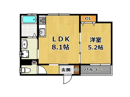 クリエオーレ福町II(1LDK/3階)の間取り写真