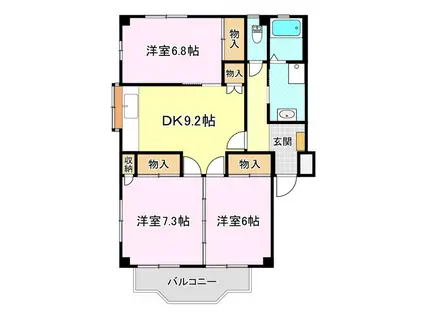 カーサワタナベ(3DK/1階)の間取り写真