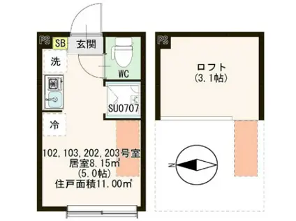 HINOKIYA町屋(ワンルーム/2階)の間取り写真