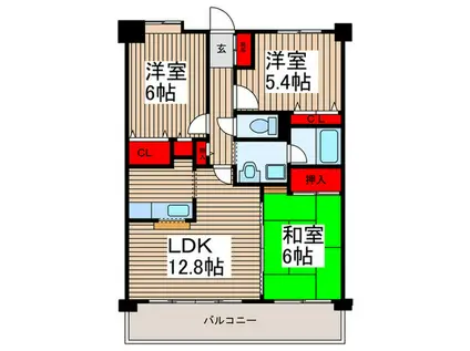 ビューフレア片町(3LDK/3階)の間取り写真