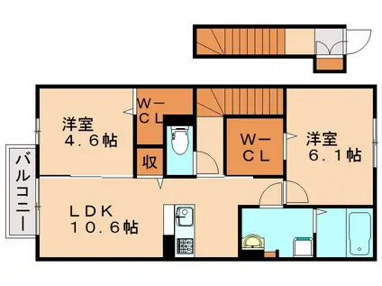 D-ROOMBLEU(2LDK/2階)の間取り写真