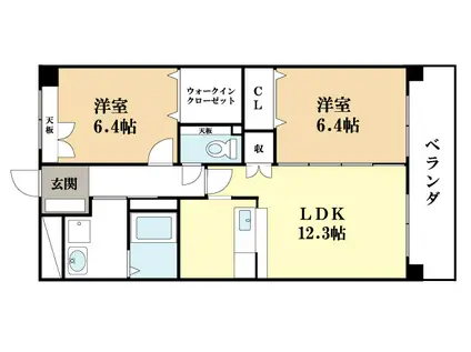 センターリバー(2LDK/2階)の間取り写真