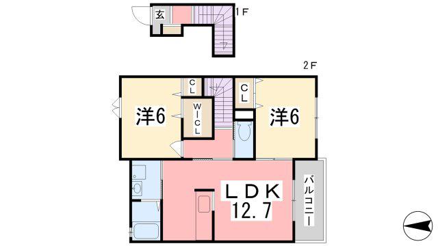 サンヴェールIS B(2LDK/2階)の間取り写真